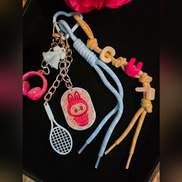 Labubu Bag Charm / Keychain Set – with Tennis Racket, Headphones - Picture 1 of 1
